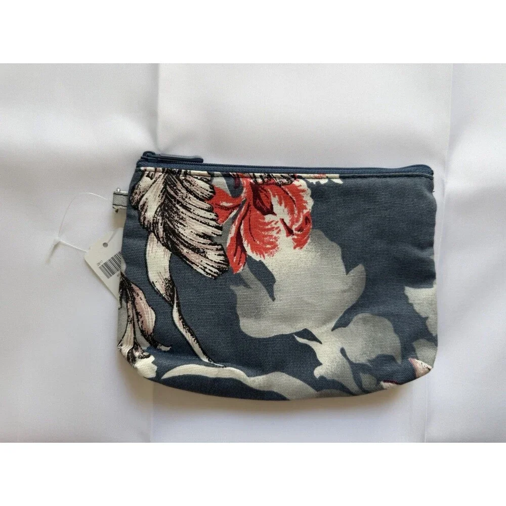 Soma Floral Print Cosmetic Bag NWT Makeup Travel Pouch Essentials Blue Gray Zip